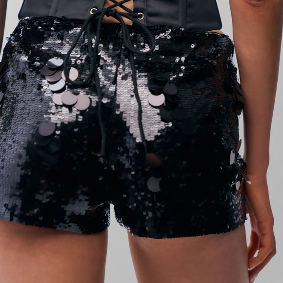 Black Sequin Paillette Short - Picture 2 of 8